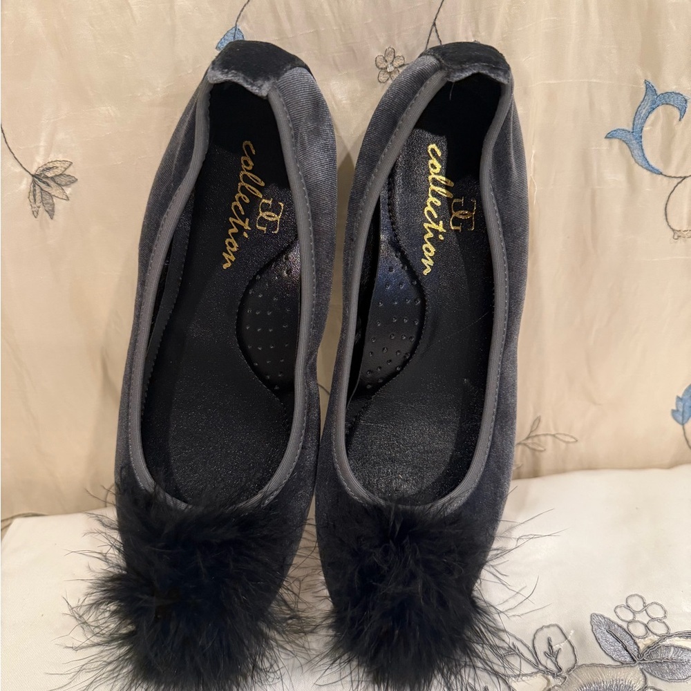 Collection B Black Ballet Flats with Pom Pom - Picture 2 of 6